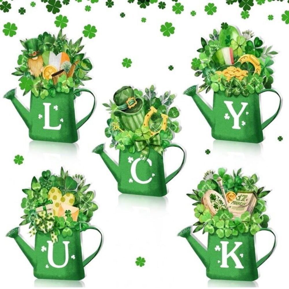 New Beeveer 5 Pcs St Patricks Day Wooden Decorations Lucky Letter Table Signs St